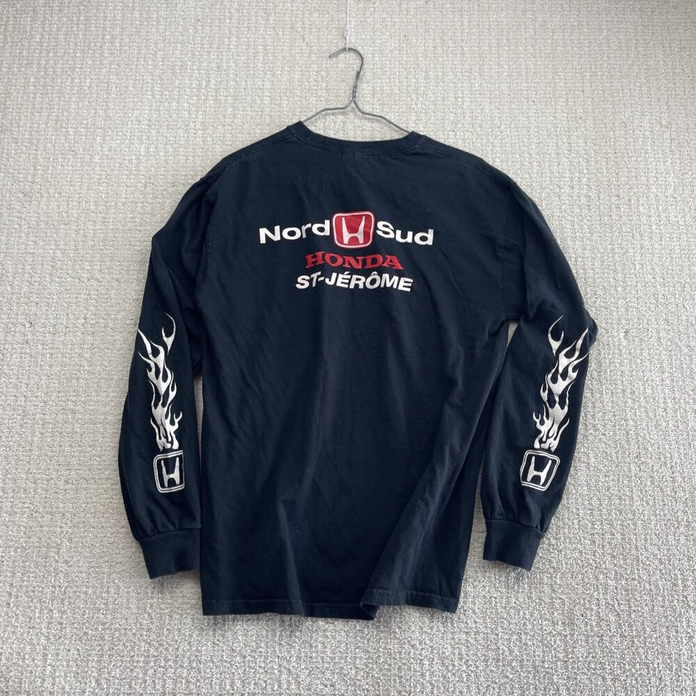 Y2K Honda x St-Jerome Quebec Flames Sleeve Graphic Tee Grunge Racing Cyber Sz M